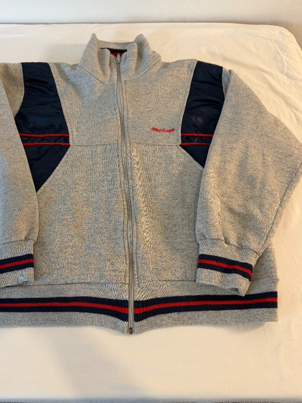 Vintage MacGregor Track Jacket Gray Full Zip Sweatshirt XL Retro USA Style